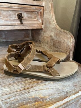 🤍 Teva Original Universal Flatform Sandals Leather Brown Size 8 Strappy Outdoor